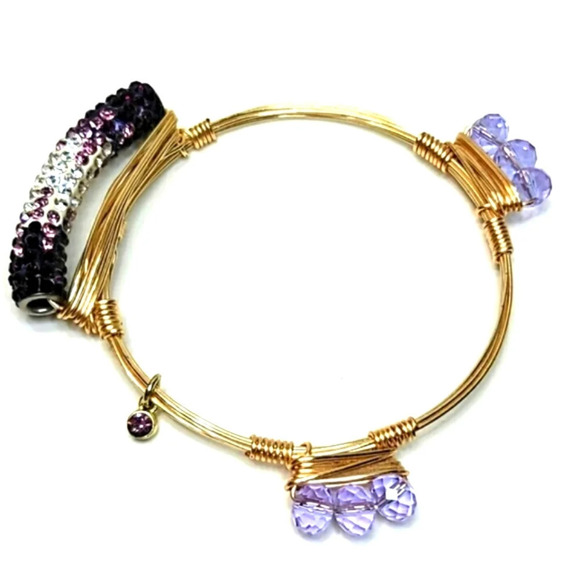 Purple Crystal Wire Wrapped Bangle - Picture 1 of 7